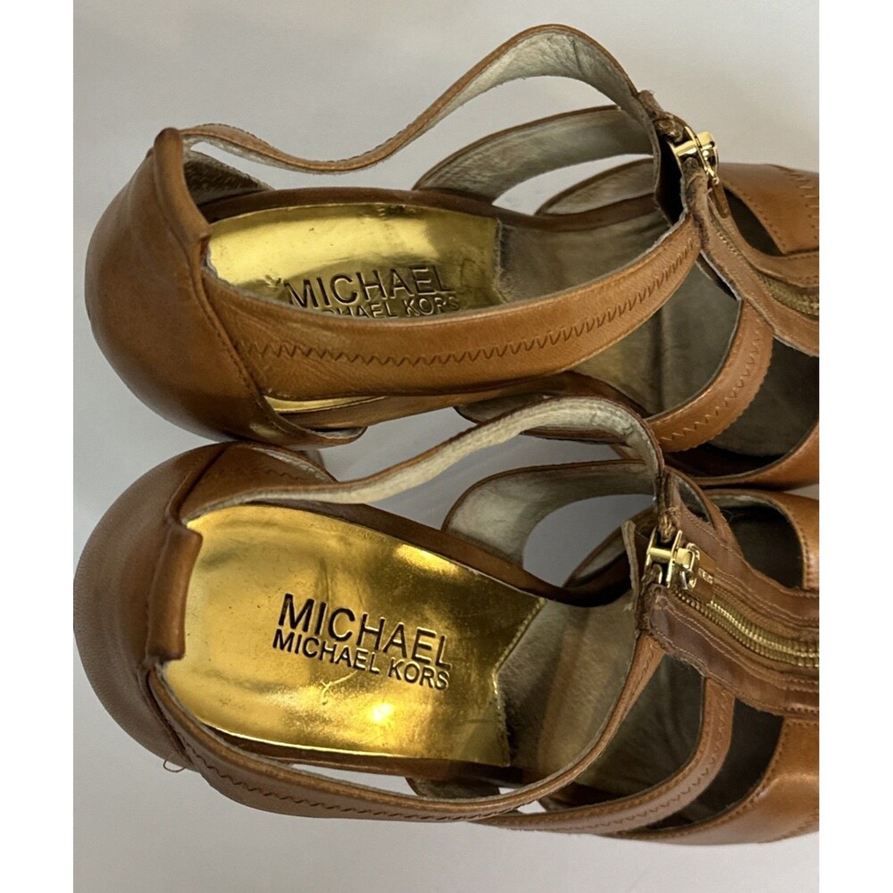 Michael Kors Women Tan Leather Zipper Heels Sandals Size 8M AS IS - Picture 8 of 10
